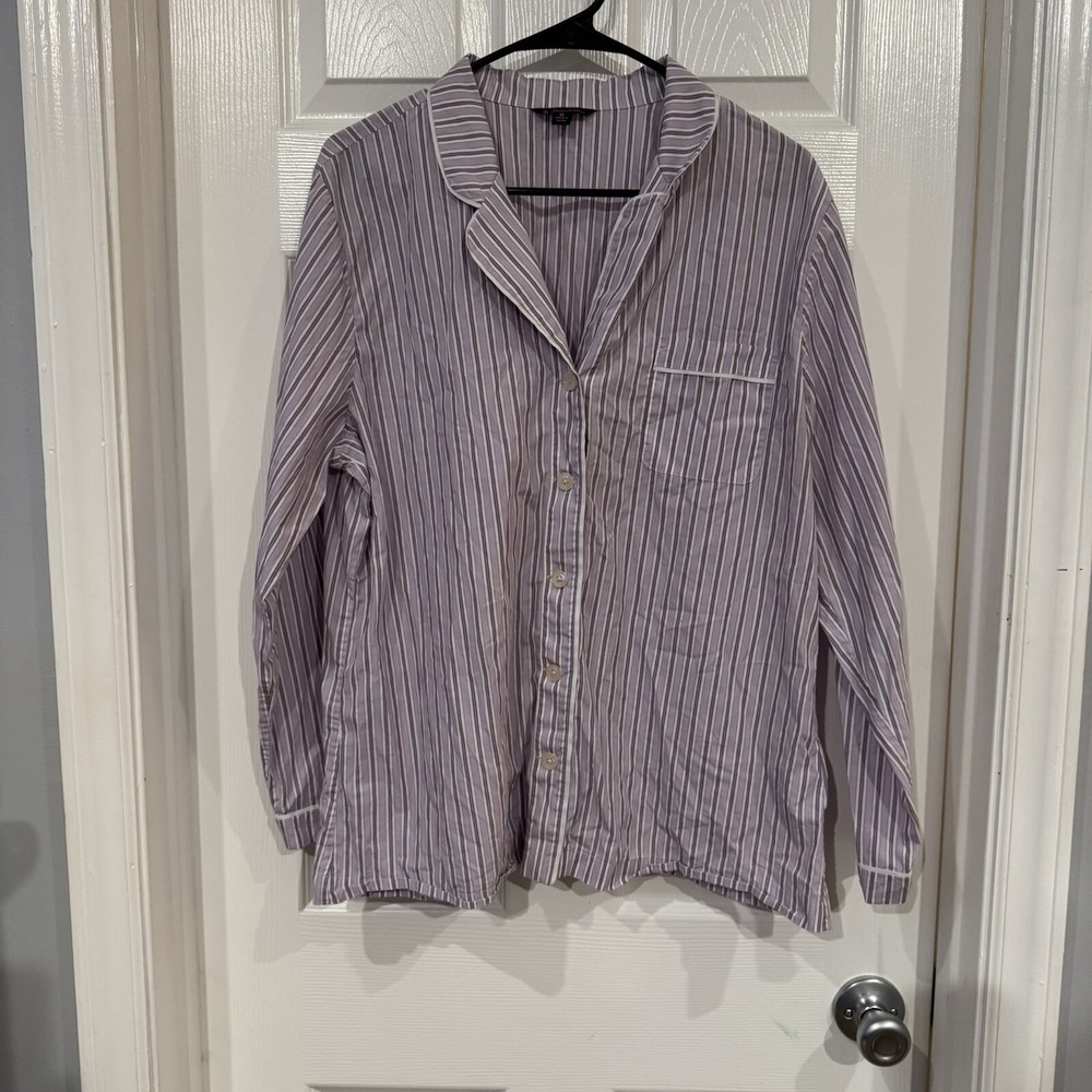 Brooks Brothers Pajama Button Up Top Purple White‎ Stripe Women's XL EUC